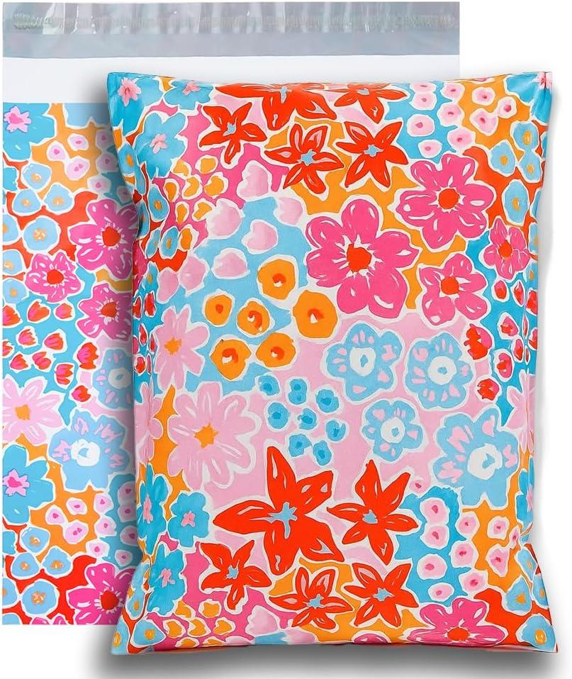 POLYSELLS 100pcs 10x13 Inches Poly Mailers Waterproof & Tear Resistant Mailing Envelopes, Cute Small Business Bags for Clothes, Gifts - Flowers
