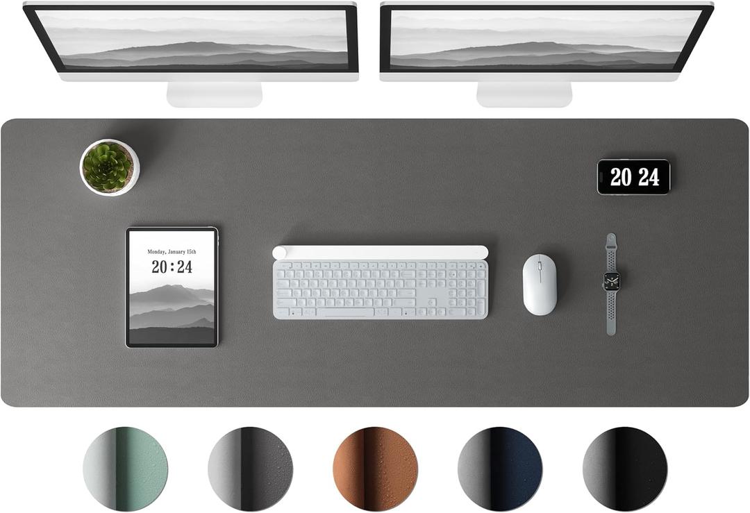 Aothia Leather Desk Pad Protector - Large Mouse Pad, Office Desk Mat, Non-Slip PU Leather Desk Blotter, Laptop Desk Pad, Waterproof Desk Writing Pad for Office and Home (Gray, 38" x 13.7") (Gary)