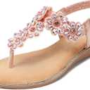 iCKER Women Sandals Rhinestone Dressy Casual Summer flat flip flops Comfortable Sandals (7.5, 3016 Pink)