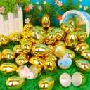 36 Pack Golden Easter Eggs Empty 2.4" Shiny Metallic Plastic Easter Eggs Fillable Surprise Gold Eggs for Easter Egg Hunt Fillling Candy Treats Toys Basket Stuffers Filliers Classroom Rewards Prizes