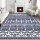 Tortania Area Rug Living Room Rugs - 10x14 Washable Large Soft Neutral Boho Moroccan Bohemian Farmhouse Rug Indoor Floor Carpet for Bedroom Under Dining Table Home Office Decor - DenimBlue (10' x 14')