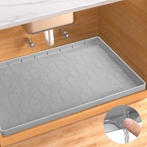 Waterproof Under Sink Mat for 34" x 22" Cabinet Protector, Silicone Sink Mat for Kitchen and Bathroom, Easy to Clean Kitchen Cabinet Liner Under Sink Drip Tray for Leaks (Light Gray)