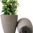 10 inch Garden Planter Lightweight Indoor Outdoor Pots with Drainage Hole for Potted Plants Flowers Greenery, Set of 2 (Speckled Grey)