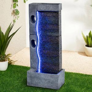 39.5" Modern Garden Waterfall Outdoor Floor Standing Fountain with Led Light Strip, Zen Large Water Fountain Waterfalls Fountain for Garden, Living Room, Patio, Home Art Decor, Office