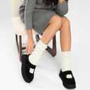 Vilanva Platform Slippers for Women Cozy Fur Lined Slip on Mary Jane Winter Shoes Warm Comfy House Slippers for Indoor Outdoor (Black)