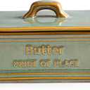 Butter Dish with Lid, Ceramic Butter Holder Container Large Butter Dish for Countertop Farmhouse Decor for Thanksgiving, Christmas Butter Keeper for East West Coast Butter, Green