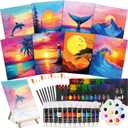 Cholemy 36 Pcs Valentine Paint and Sip Kit for Adults 8''x10'' Pre Drawn Canvas for Painting DIY Afro Acrylic Painting Kit Wood Easel Brushes Date Night Bulk for Party Gifts(Sunset Style)