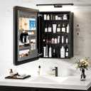 24x30 Black Medicine Cabinet Mirror, Recessed or Surface Mount | Built-in makeup organizer with lipstick slots, Brush holders and inner mirror; 3 adjustable shelves; Rustproof aluminum