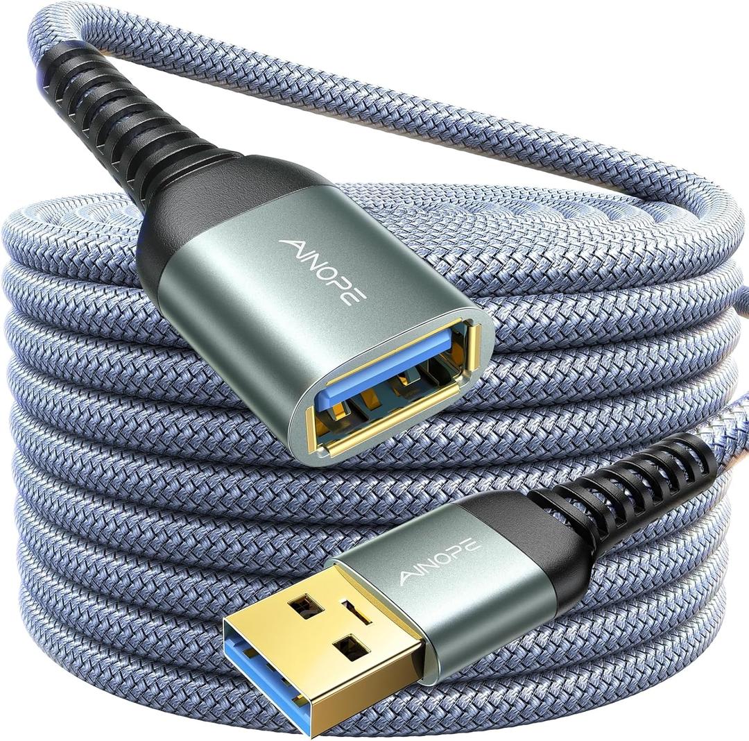 AINOPE USB Extension Cable,USB Extender,USB 3.0 Extension Cable, Male to Female Cord High Data Transfer Compatible with Webcam,Keyboard,Flash Drive,Hard Drive,Printer,24.6FT,Grey