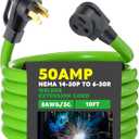 10 Feet 8awg 50amp Welder Extension Cord Compatible with Nema 14-50p to 6-50r, 4 Prong to 3 Prong Power Extension Cord with Handle for Generator or Rv Welder, 50 Amp 250v 12500 Watt
