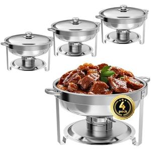 IMACONE Chafing Dish Buffet Set 4 Pack, 5QT Round Stainless Steel Chafer for Catering, Upgraded Chafers and Buffet Warmer Sets with Food & Water Pan, Lid, Frame, Fuel Holder for Event Party Holiday