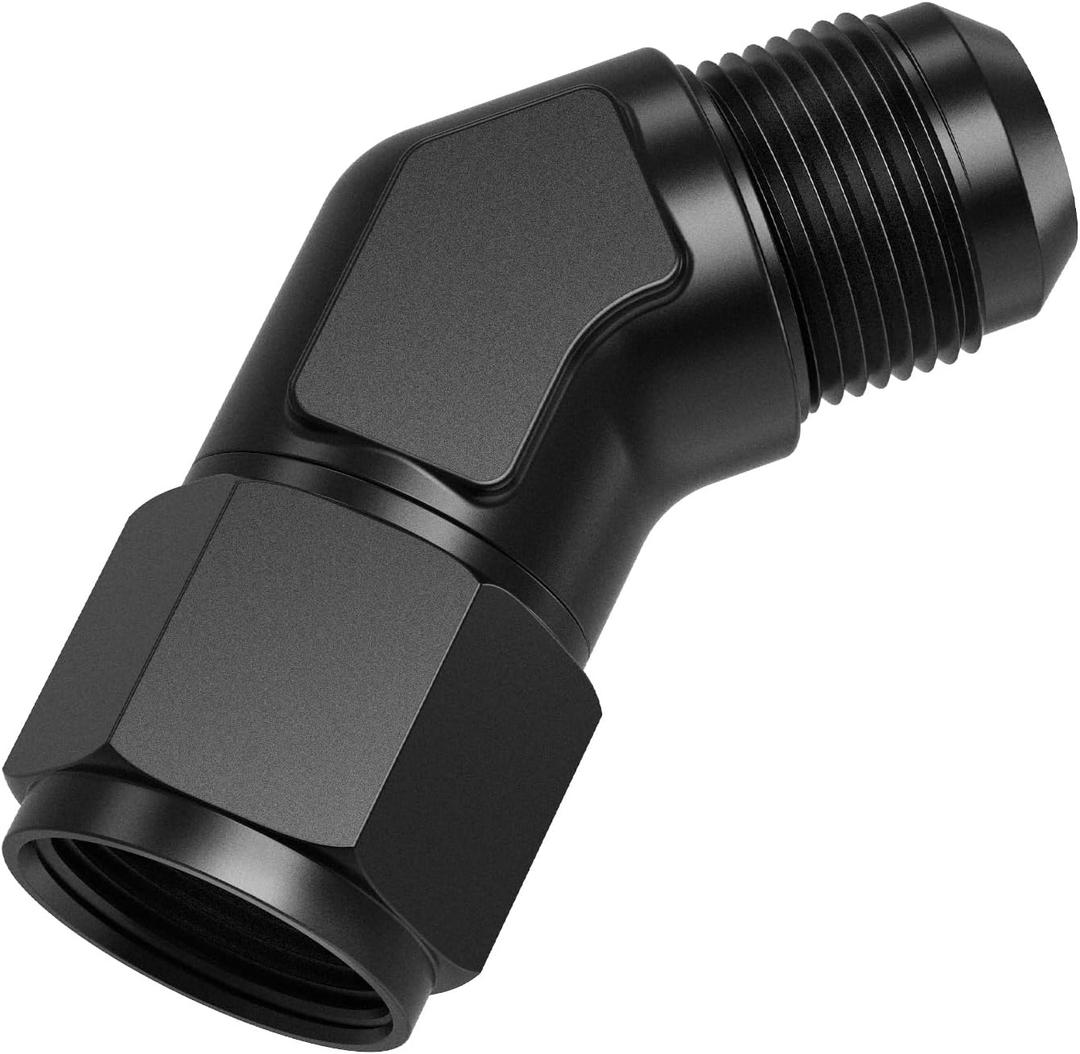 TRUCKMETER 45 Degree 10AN Female to 10AN Male Swivel Flare Union Fitting Adapter, Black Hard Aluminum Hex Anodized Connector, Automotive Accessories Suitable for Vehicle Fuel Oil Line Modification