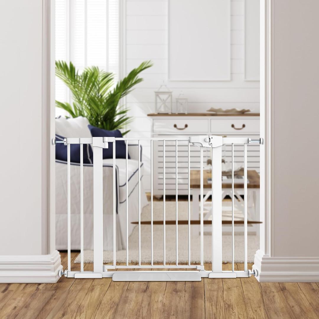 Easy Step Walk-Thru Baby Gate  Adjustable Safety Gate for Babies & Pets, Pressure Mount Kit, Includes Wall Cups  29.7-40.5W x 30.5H, Auto-Close White