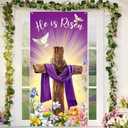 Happy Easter Day Decorations Door Cover He Is Risen Porch Sign Religious Door Cover Large Fabric Cross Door Cover Background for Jesus Spring Easter Party Decor 70.8 x 35.4 Inch