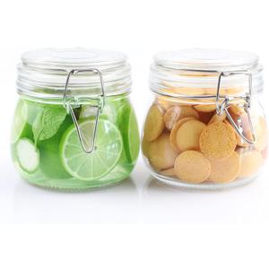 Glass Jars With Airtight Lids 16 OZ 2 Set Wide Mouth Food Storage Canisters Leakproof Sealed Jar Containers With Clamp Lids For Coffee,Sugar, Spices,Snacks, Pickles,Cereal,Tea Bags,Candy,Cookies