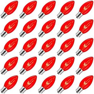 50 Pack C9 Incandescent Bulb Red, C9 Christmas Replacement Light Bulb for Christmas String Light, E17 Intermediate Base, 7 Watt, Red