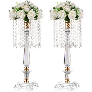 Wedding Centerpieces for Tables Acrylic Vase - 19.7in Tall Flower Stand for Wedding, Clear Flower Vase Bulk with Chandelier Crystals, Centerpiece Table Decorations for Birthday, Home Decor, 2 Pcs