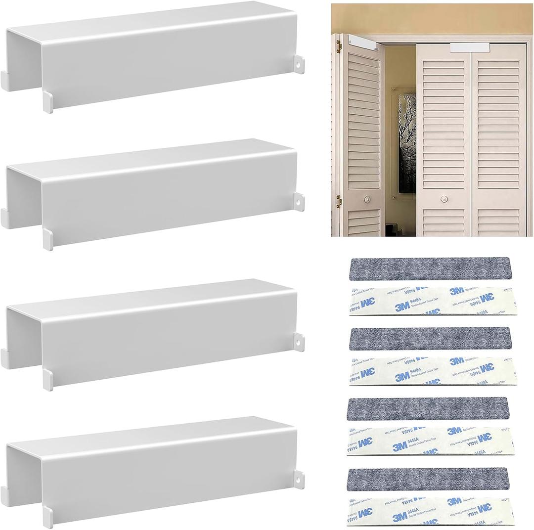 Bifold Door Lock Child Safety,Bi Fold Door Lock for Closet & Folding Doors(1-1/8" to 3/8" Thick),Double Door Cabinet Lock Baby Proof,Keep Toddlers,Cats & Dogs Out,No Tools Installation (White,4PCS)