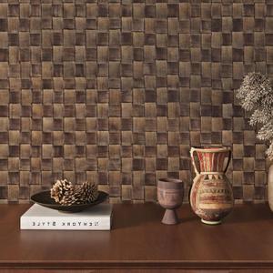 ReWallpaper Brown Rattan Wallpaper Stick and Peel Rustic Basketweave Wallpaper Adhesive Non Textured Boho Woven Pattern Wall Paper Removable Vinyl Contact Paper for Cabinets Shelf Drawer 15.8in10ft
