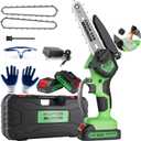 6 Inch Mini Chainsaw Cordless,Auto-Oiler and Tool-Free Adjustment Mini Chain Saw21V 2000 Mah Rechargeable Battery Powered Electric Chainsaw for Tree Trimming Wood Cutting (Green)