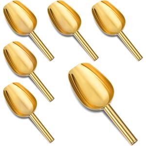 6pcs Gold Ice Scoopers for Ice Bucket, 5 Oz Candy Scoops for Candy Buffet Stainless Steel Mini Scoop Metal Food Scoops for Jars Canisters Scooping Dry Goods, Sugar, Coffee Bean, Flour, Spice