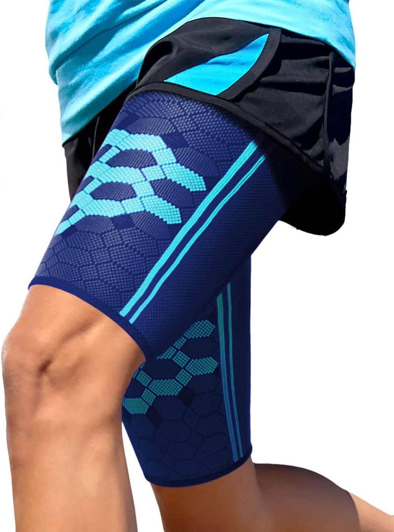 Sparthos Thigh Compression Sleeves (Pair)  Quad and Hamstring Support  Upper Leg Sleeves for Men and Women  Made from Innovative Breathable Elastic Blend  Anti Slip (Small, Cobalt Blue)