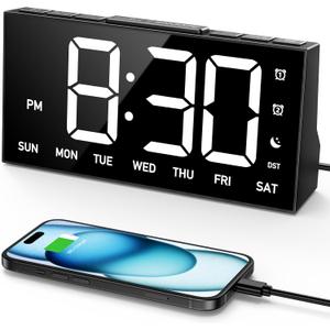GOLOZA Digital Alarm Clocks for Bedrooms, Digital Clock with 4 Level Brightness +Off, Dual Customizable Alarms, USB Port, Power-Off Memory, Snooze, DST, 12/24H, Desk Clock for Kids Adults Elderly (Manual Time Sync, Daisy White)