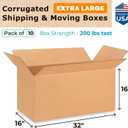 Extra Large Shipping & Moving Boxes 32x16x16 inches (10-Pack) - Extra Strength 200 lb vs Regular - USA-Made Corrugated Heavy Duty Moving Boxes - Box for Moving & Relocating by IDL Packaging