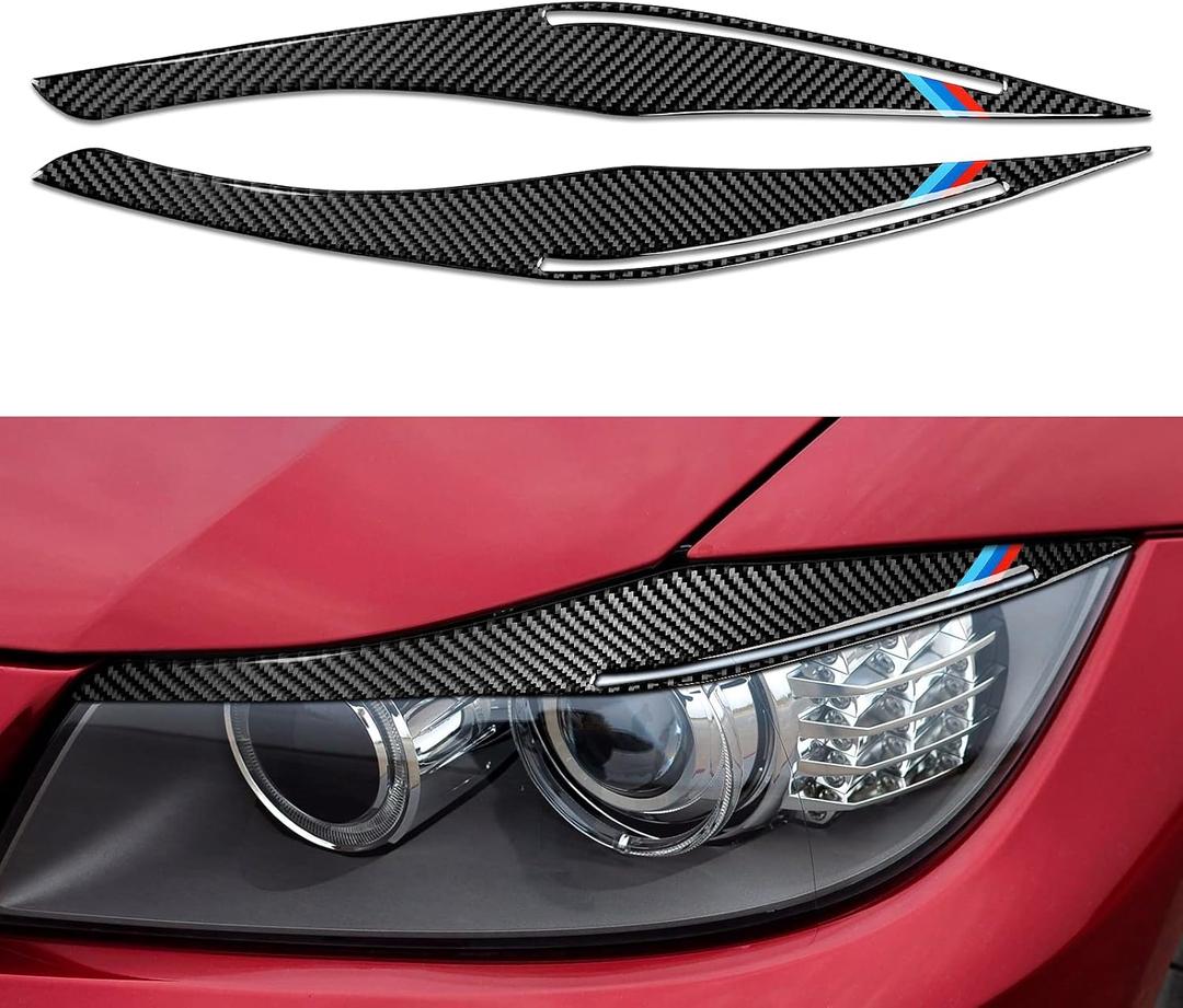 2PCS Headlights Eyebrows Car Eyelids Stickers Carbon Fiber Trim Cover fits for BMW 3 Series Accessories - ONLY for E90 2009-2012