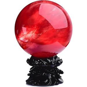 GYKLE Red Obsidian Ball with Stand, 4 Inch Natural Red Crystal Ruby Ball Sphere Melting Quartz Crystal Gemstone for Meditation Healing Feng Shui Divination Sphere Home Decoration Gift Box