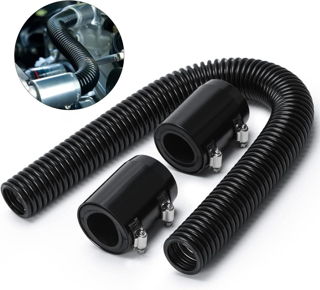 Hypertune 24" Stainless Steel Radiator Flexible Coolant Water Hose Kit W/Cap Clamp Black