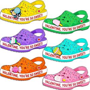 Valentines Day Cards for Kids School Classroom, 30 pcs Valentine's Cards with 30 Shoe Charms for Boys Girls, Valentine Exchange Gift & Classroom Celebration Favors