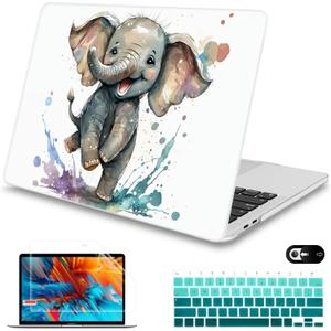 Mektron for MacBook Air 13 Case A1466/A1369 (2010-2017 Release), Snap-on Plastic Hard Shell Cover for MacBook Air 13.3 inch with Keyboard Cover, Cute Elephant
