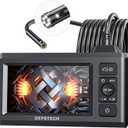 DEPSTECH Dual Lens Industrial Endoscope, 1080P Digital Borescope Inspection Camera, 7.9mm IP67 Waterproof Sewer Camera with 4.3" LCD Screen, 7 LED Lights, 16.5FT Semi-Rigid Cable, 32GB Card-Black