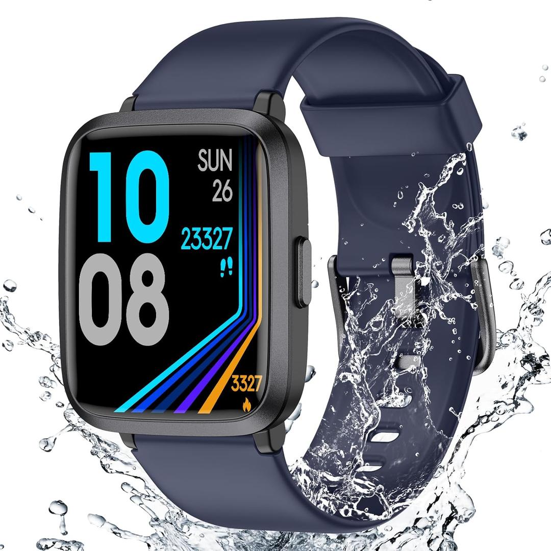 Fitness Tracker Watch with Heart Rate Monitor, Activity Tracker with Pedometer, Sleep Monitor, Calories & Step Counter, 5ATM Waterproof Smart Watch for Women Men Health Fitness Watch for Sports (Blue)