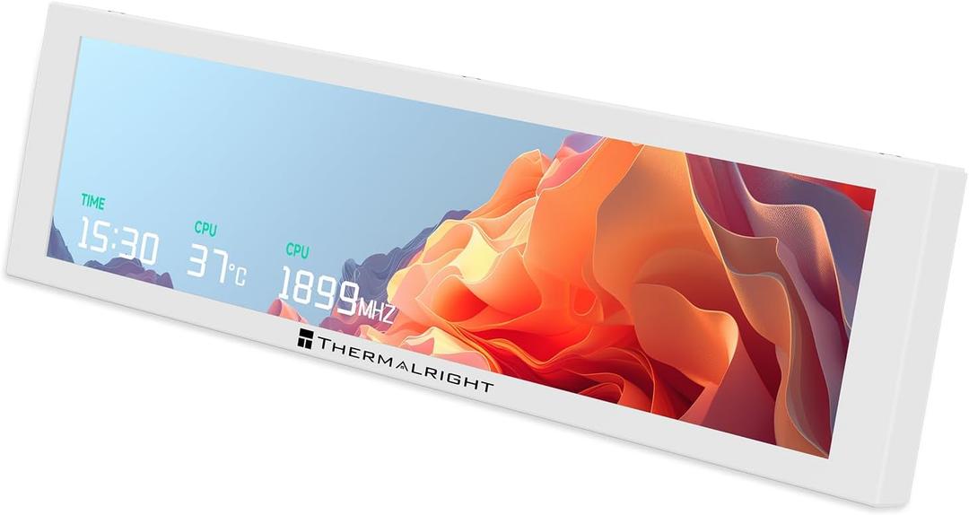Thermalright Trofeo Vision 9.16 LCD White, 9.16-inch Full-Color LCD Magnetic Display Screen, 1920x480 Resolution, Easy to Install,Master CPU/GPU Temperature(White)