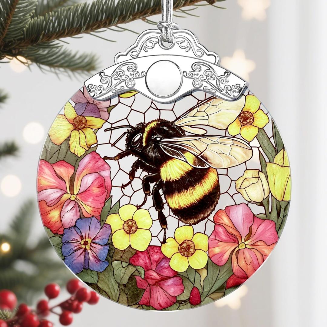 2 x Christmas Ornament, Christmas Decoration, Stained Glass Ornament, Heirloom Keepsakes, Holiday Ornaments, Holiday Presents, Unique Xmas Gifts, Gift Exchange Ornaments, Gift Idea - Bee