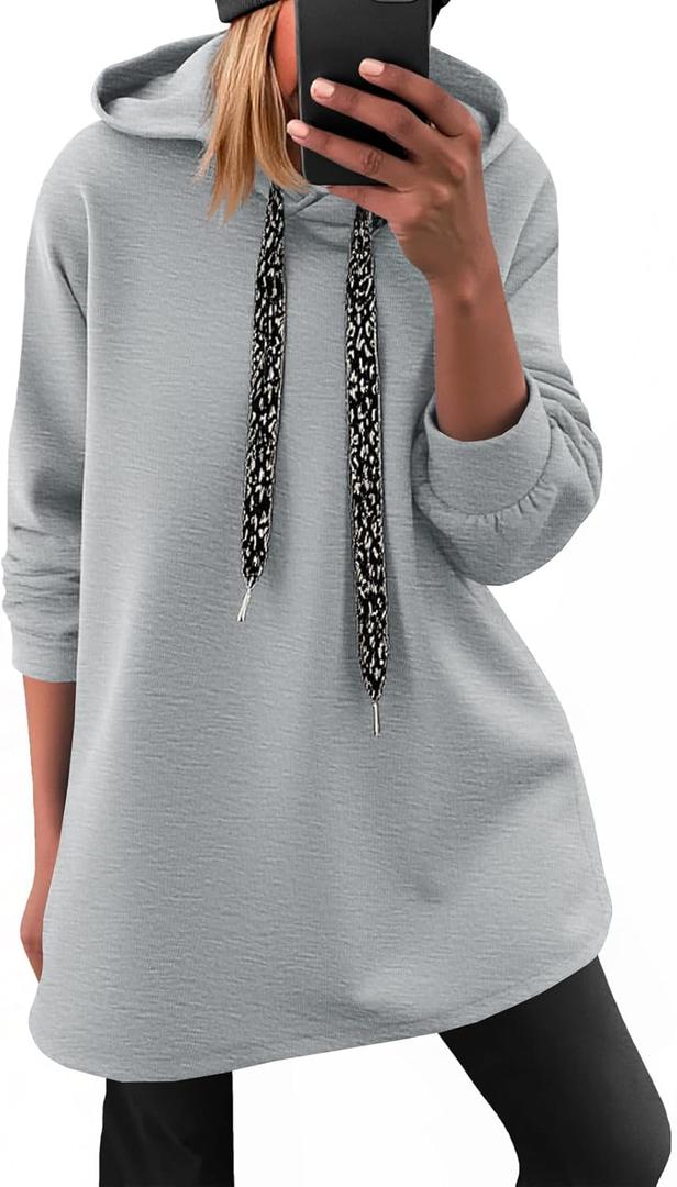 Fisoew Womens Casual Oversized Hoodies Loose Drawstring Long Sleeve Fleece Hooded Pullover Sweatshirts (Small, Grey)