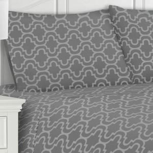 Superior Extra Soft Printed All Season 100% Brushed Cotton Flannel Trellis Bedding Pillowcase Set - Grey Trellis, King Size