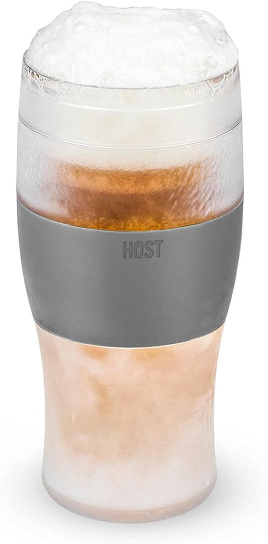 Host Freeze Beer Glasses, Frozen Beer Mugs, Freezable Pint Glass Set, Insulated Beer Glass to Keep Your Drinks Cold, Double Walled Insulated, 16oz, Grey (Set of 1, Gray)