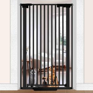 51'' Extra Tall Cat Gate Barrier for Doorways Hallways, Pressure Mounted Pet Dog Gates No Drilling Auto Close, Cat Fence Indoor Climb Proof 30-32.6'' Wide (Black)