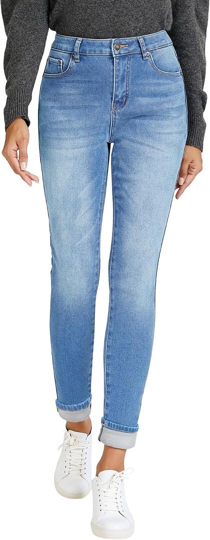LookbookStore Fleece Lined Jeans for Women High Waisted Skinny Sherpa Jeans Winter Jeggings Warm Denim Pants Trousers (Blue, S)