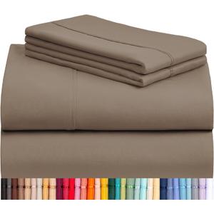 LuxClub 4 PC King Sheet Set, Breathable Luxury Bed Sheets, Deep Pockets 18" Wrinkle Free Cooling Bed Sheets Machine Washable Hotel Bedding Silky Soft - Dark Khaki King