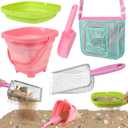 FHOZGECY Beach Toys, Sand Toys with Collapsible Bucket, Sand Sifter, Beach Mesh Shovel, Shark Tooth Sifter and Mesh Bag for Shell Collecting, Sand Dipper Beach Scoop Toys for Kids Boys and Girls