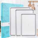 3-Piece Non-Stick Baking Sheet Set | PFOA/PFOS/PTFE-Free, 0.8mm Heavy-Duty Steel with Diamond Texture Surface | Stackable Design for Roasting, Baking & Toasting (Silver)