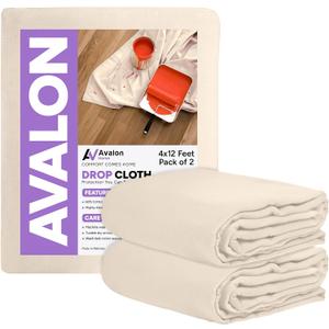 Canvas Drop Cloth for Painting 4x12 feet Pack of 2-8oz Painters Drop Cloths for Painting - All Purpose Canvas Tarps for Floor & Furniture Protection - Recycled Cotton Fabric