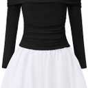 EXARUS Girls Dress Off The Shoulder Bodycon Bubble Long Sleeve Teen | Tween Homecoming Graduation Dance Formal Prom Party Cocktail New Year Stretchy Ruched Mini A-Line Dresses Kids