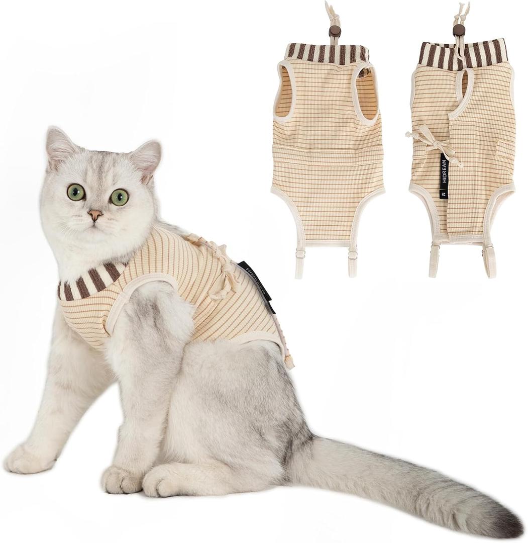 H HIDREAM Cat Clothes for Cats Only Female, Onesie for Women Spaying, Weaning, Skin Disease, Adjustable Cat Surgical Recovery Suit Gown Brown S