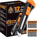 REXBETI 12-Pack Utility Knife, Retractable Box Cutter for Cartons, Cardboard and Boxes, 18mm Wider Razor Sharp Blade, Smooth Mechanism, Perfect for Office and Home use