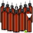 Barydat 6 Pcs 8 oz Squeeze Bottle Twist Top Applicator Empty Hair Oiling Bottle with Funnels Refillable Plastic Liquid Containers for Liquid Hair Oil Shampoo Lotion (Amber)